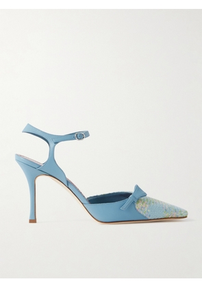 Manolo Blahnik - Limor 90 Leather And Woven Pumps - Blue - IT36,IT36.5,IT37,IT37.5,IT38,IT38.5,IT39,IT39.5,IT40,IT40.5,IT41,IT41.5,IT42