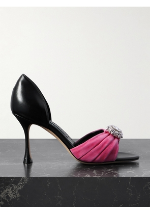 Manolo Blahnik - Ansak 90 Crystal-embellished Pleated Suede And Leather Pumps - Black - IT36,IT36.5,IT37,IT37.5,IT38,IT38.5,IT39,IT39.5,IT40,IT40.5,IT41,IT41.5,IT42