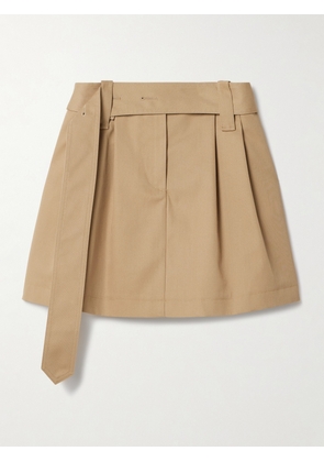 Moncler - Belted Pleated Twill Mini Skirt - Brown - IT38,IT40,IT42,IT44,IT46