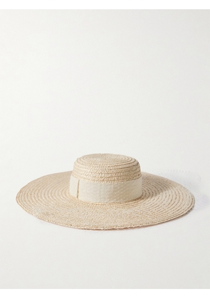 Eugenia Kim - Ingrid Grosgrain And Fishnet-trimmed Straw Hat - Neutrals - One size