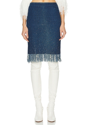 FWRD Renew Fendi Denim Fringe Skirt in Denim-Dark. Size 40. Also in .