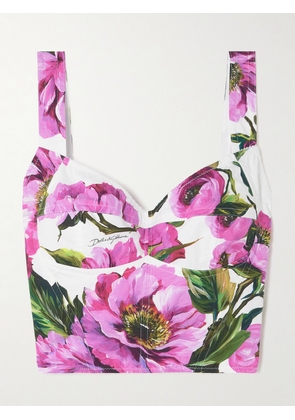 Dolce & Gabbana - Cropped Floral-print Cotton-blend Bustier Top - Pink - IT36,IT38,IT40,IT42,IT44,IT46,IT48