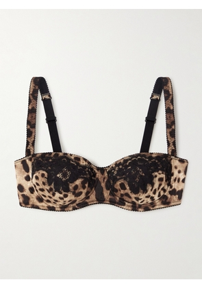 Dolce & Gabbana - Lace-trimmed Leopard-print Silk-blend Satin Balconette Bra - Animal print - 2B,5B,3B,4B,1B