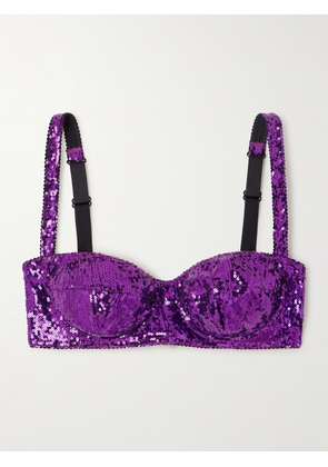 Dolce & Gabbana - Sequined Tulle Underwired Balconette Bra - Purple - 3B,5B,1B,2B