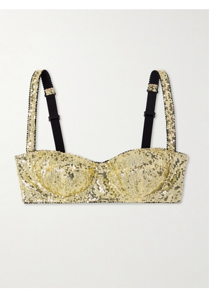 Dolce & Gabbana - Sequined Tulle Underwired Balconette Bra - Gold - 5B,3B,2B,1B