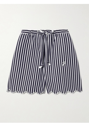 Patou - Embroidered Striped Cotton-poplin Shorts - Blue - FR 34,FR 36,FR 38,FR 40,FR 42,FR 44