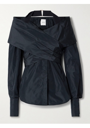 Patou - Off-the-shoulder Wrap-effect Sateen Blouse - Blue - FR 34,FR 36,FR 38,FR 40,FR 42,FR 44