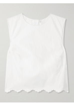 Patou - Cropped Open-back Scalloped Cotton-poplin Top - White - FR 34,FR 36,FR 38,FR 40,FR 42,FR 44