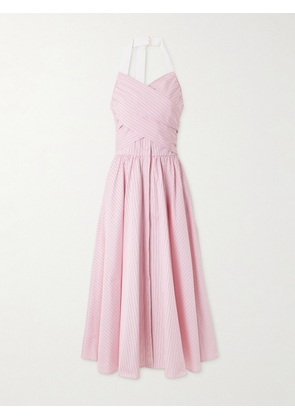 Patou - Draped Striped Cotton-poplin Halterneck Midi Dress - Pink - FR 34,FR 36,FR 38,FR 40,FR 42,FR 44
