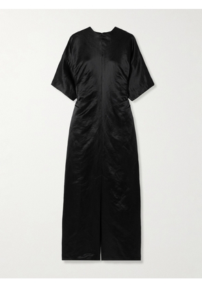 Loulou de Saison - Ruby Linen And Silk-blend Satin Midi Dress - Black - x small,small,medium,large,x large