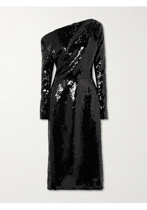 16ARLINGTON - Danae Draped Asymmetric Sequined Crepe Midi Dress - Black - UK 4,UK 6,UK 8,UK 10,UK 12,UK 14,UK 16