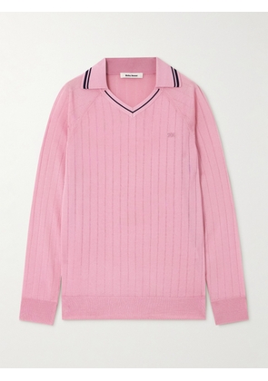 Wales Bonner - Roots Embroidered Ribbed Polo Shirt - Pink - x small,small,medium,large