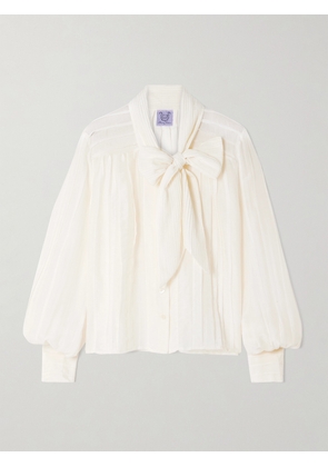 Thierry Colson - Alba Pussy-bow Pintucked Cotton And Silk-blend Voile Shirt - Off-white - x small,small,medium,large,x large