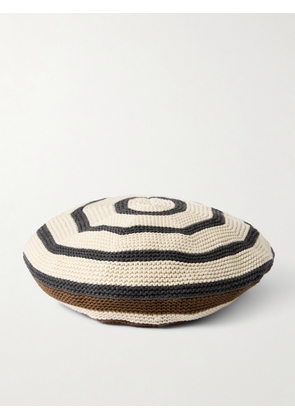 Brunello Cucinelli - Bead-embellished Striped Cotton Beret - Off-white - S,M,L