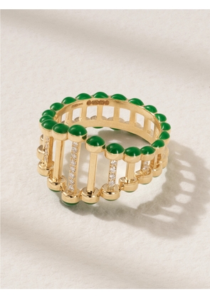 L’Atelier Nawbar - The Little Twiggy 18-karat Gold, Diamond And Enamel Ring - Green - 54,56,49,51,53