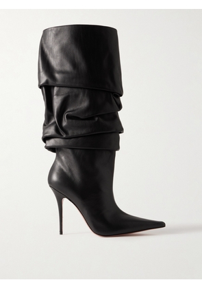 Amina Muaddi - Anok Gathered Leather Knee Boots - Black - IT35,IT36,IT36.5,IT37,IT37.5,IT38,IT38.5,IT39,IT39.5,IT40,IT40.5,IT41,IT42