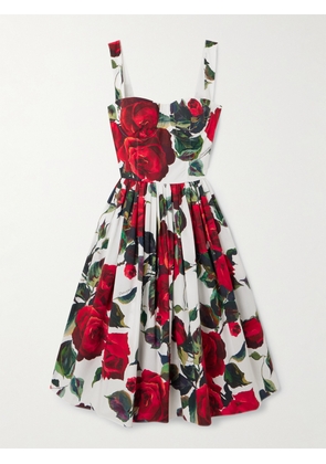 Dolce & Gabbana - Pleated Floral-print Cotton-poplin Dress - Red - IT36,IT38,IT40,IT42,IT44,IT46,IT48,IT50
