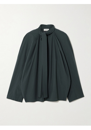 LEMAIRE - Ascot Scarf-effect Pleated Washed Cotton-poplin Blouse - Gray - FR 32,FR 34,FR 36,FR 38,FR 40,FR 42