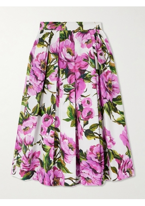 Dolce & Gabbana - Pleated Floral-print Cotton-poplin Midi Skirt - Pink - IT36,IT38,IT40,IT42,IT44,IT46,IT48,IT50
