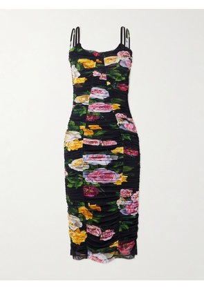 Dolce & Gabbana - Paneled Ruched Floral-print Tulle Dress - Black - IT36,IT38,IT40,IT42,IT44,IT46,IT48,IT50