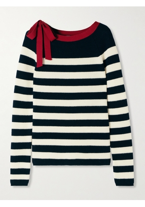 Max Mara - Moxa Bow-detailed Striped Ribbed Wool Sweater - Blue - x small,small,medium,large,x large,xx large