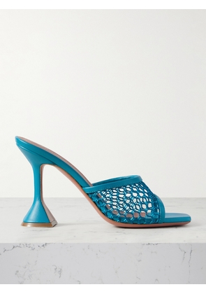Amina Muaddi - Lupita Fishnet And Leather Mules - Blue - IT36,IT36.5,IT37,IT37.5,IT38,IT38.5,IT39,IT39.5,IT40,IT40.5,IT41,IT41.5,IT42