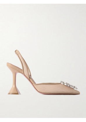 Amina Muaddi - Begum Crystal-embellished Leather-trimmed Mesh Slingback Pumps - Neutrals - IT36,IT36.5,IT37,IT37.5,IT38,IT38.5,IT39,IT39.5,IT40,IT40.5,IT41,IT41.5,IT42,IT43