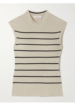 Max Mara - Giara Striped Ribbed Cotton And Silk-blend Tank - Neutrals - x small,small,medium,large,x large