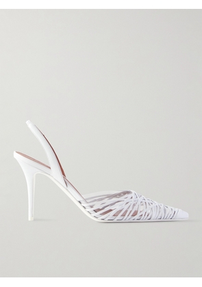 Amina Muaddi - Lori Pvc And Woven Leather Slingback Pumps - White - IT36,IT36.5,IT37,IT37.5,IT38,IT38.5,IT39,IT39.5,IT40,IT40.5,IT41,IT41.5,IT42