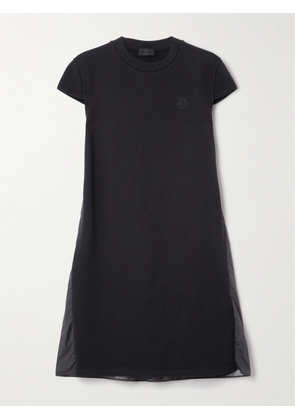 Moncler - Appliquéd Cotton-jersey And Pleated Shell Mini Dress - Black - xx small,x small,small,medium,large,x large