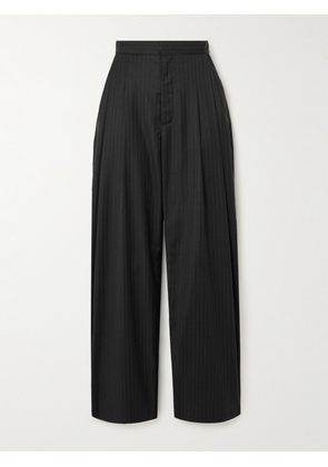 ST. AGNI - Adjust Pleated Pinstriped Wool-blend Wide-leg Pants - Black - xx small,x small,small,medium,large,x large