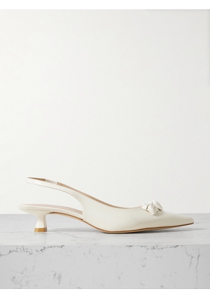 Stuart Weitzman - Rosie Appliquéd Leather Point-toe Slingback Pumps - Cream - US5.5,US6,US6.5,US7,US7.5,US8,US8.5,US9,US9.5,US10,US10.5,US11,US11.5,US12