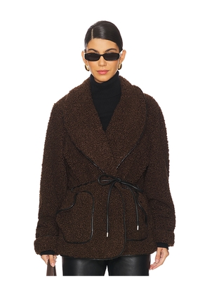 SIMKHAI Kimia Sherpa Tie Waist Jacket in Brown. Size L. Also in M, S.