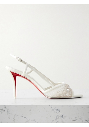 Christian Louboutin - Miss Z 80 Embellished Mesh And Leather Slingback Sandals - White - IT36,IT37,IT37.5,IT38,IT39,IT39.5,IT40,IT40.5,IT41,IT42