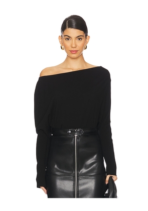SIMKHAI Lavina Draped Off Shoulder Sweater in Black. Size L. Also in M, S, XL, XS.