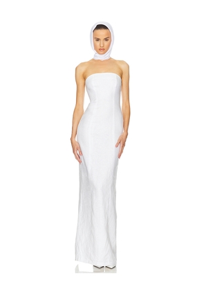 Helsa Linen Strapless Maxi Dress in White. Size L. Also in M, XL.