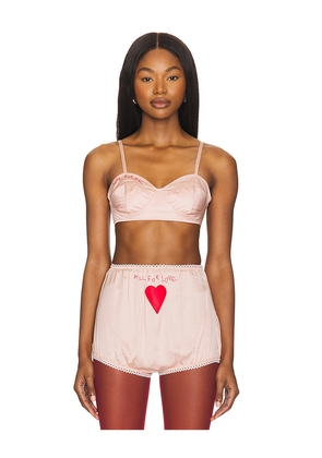 FIORUCCI Embroidered Satin Heart Bralette in Rose. Size L. Also in M, S, XS.