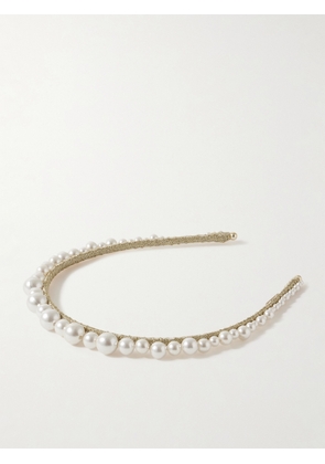 Jennifer Behr - Belladonna Pearl-embellished Metallic Knitted Headband - Off-white - One size
