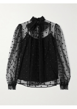 Costarellos - Pussy-bow Point D'esprit Blouse - Black - FR 32,FR 34,FR 36,FR 38,FR 40,FR 42,FR 44,FR 46