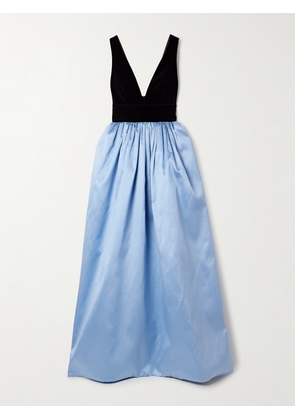 Costarellos - Silk-mikado And Velvet Gown - Blue - FR 32,FR 34,FR 36,FR 38,FR 40,FR 42