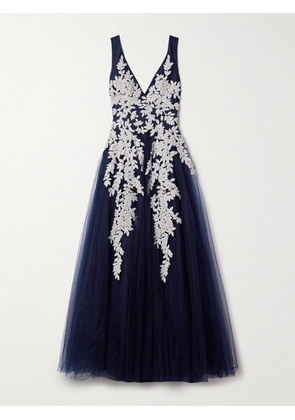 Costarellos - Bead-embellished Embroidered Tulle Gown - Blue - FR 34,FR 36,FR 38,FR 40,FR 42,FR 44
