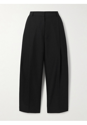 TOTEME - Cropped Pleated Satin-trimmed Recycled Crepe Straight-leg Pants - Black - DK32,DK34,DK36,DK38,DK40,DK42