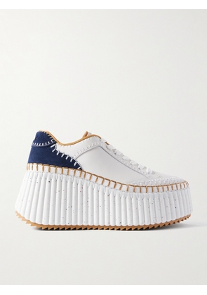 Chloé - Nama Suede-trimmed Leather Platform Sneakers - White - IT35,IT36,IT37,IT38,IT39,IT40,IT41,IT42