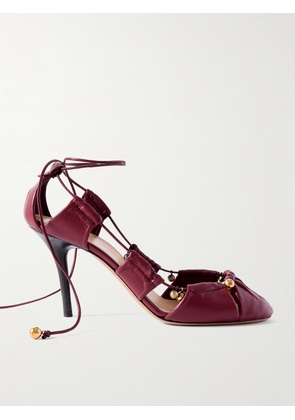 Chloé - Luna Cutout Embellished Pleated Leather Pumps - Burgundy - IT35,IT36,IT36.5,IT37,IT37.5,IT38,IT38.5,IT39,IT39.5,IT40,IT40.5,IT41