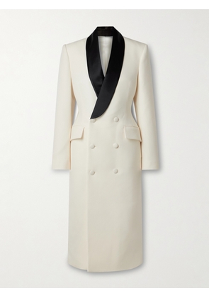 WARDROBE.NYC - Double-breasted Satin-trimmed Wool-crepe Midi Dress - Off-white - x small,small,medium,large