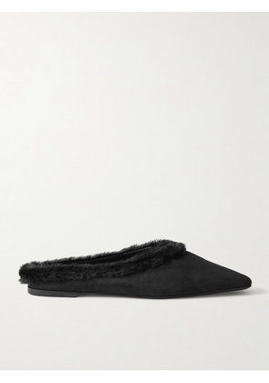 TOTEME - Shearling-trimmed Suede Slippers - Black - IT36,IT37,IT38,IT39,IT40,IT41,IT42