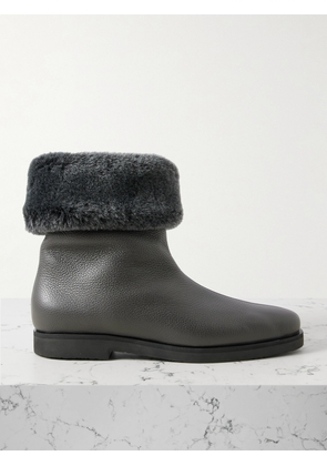 TOTEME - Plush-trimmed Textured-leather Ankle Boots - Gray - IT36,IT37,IT38,IT39,IT40,IT41,IT42