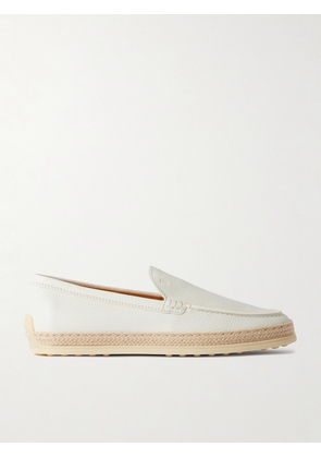 Tod's - Raffia-trimmed Leather Loafers - White - IT36,IT37,IT37.5,IT38,IT38.5,IT39,IT39.5,IT40,IT40.5,IT41,IT41.5,IT42