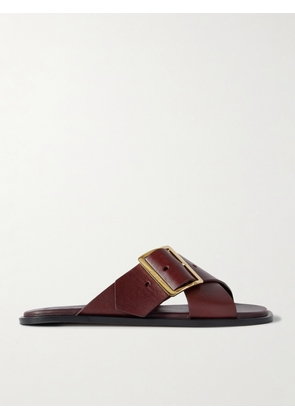 LOEWE - Petal Belt Buckled Leather Slides - Burgundy - IT35,IT36,IT37,IT38,IT39,IT40,IT41