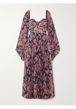 Etro - Printed Metallic Plissé Silk-blend Fil Coupe Gown - Pink - IT38,IT40,IT42,IT44,IT46